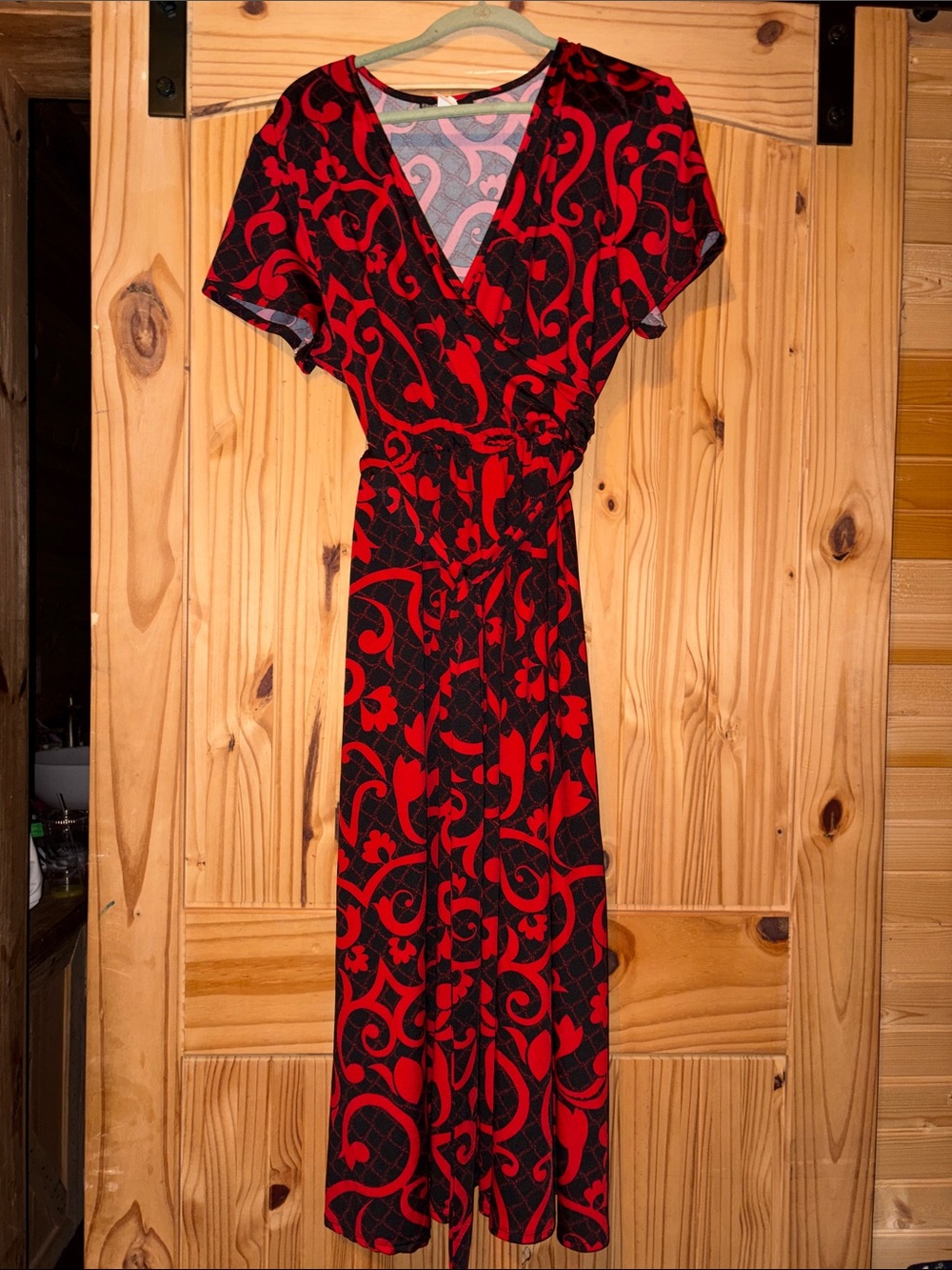 Women's Red & Black Floral Midi Wrap Dress plus size 2x